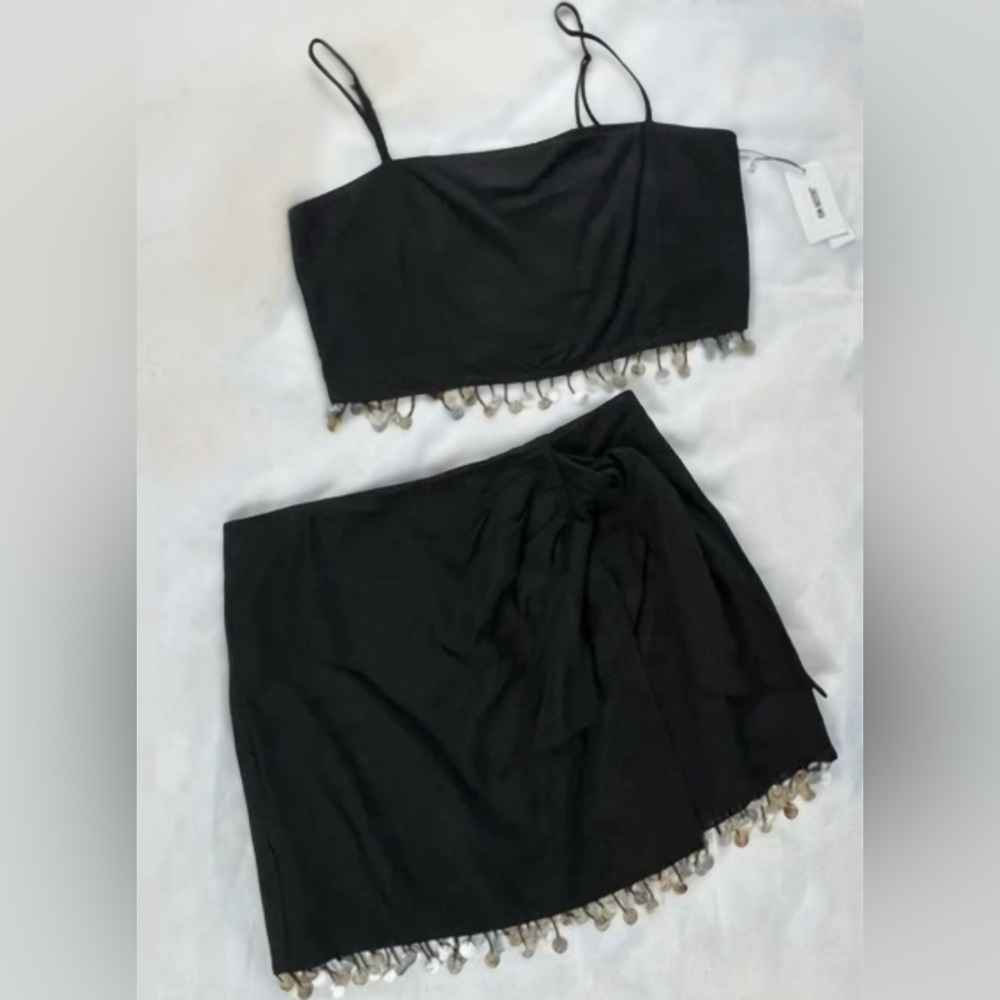 NWT Jason Wu Crop Tank & Wrap Skirt Set Mother of Pearl Embellished Beads Size 8 - Picture 1 of 12